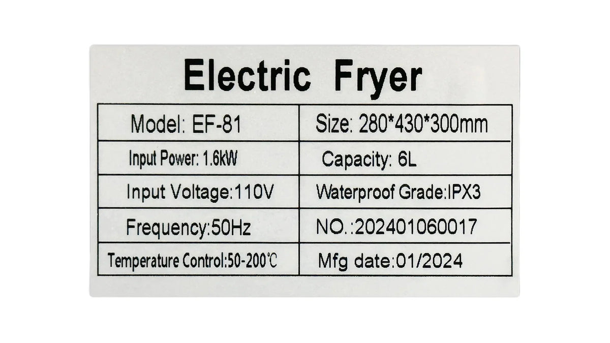 1600W Electric Deep Fryer, Stainless Steel, 6L, 110V - Commercial Single-Chamber