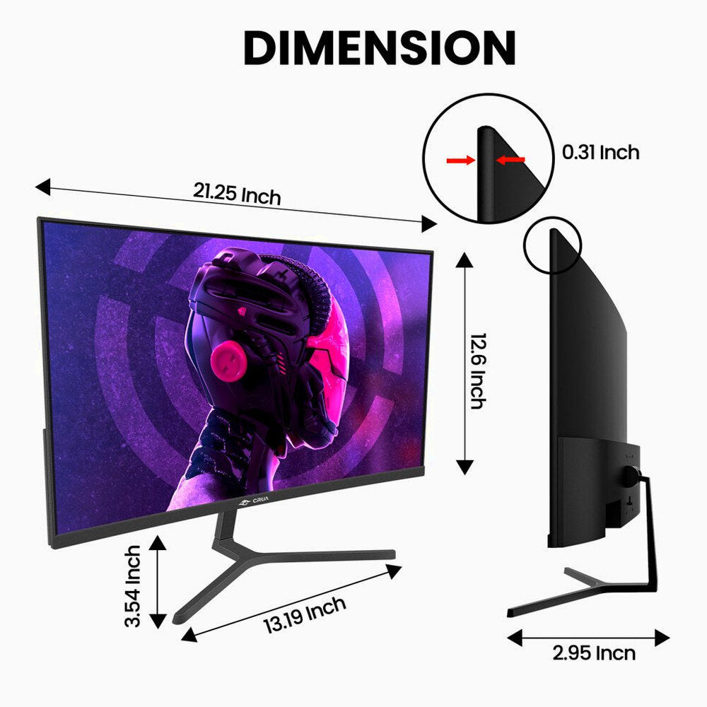 CRUA 24 Inch Curved Gaming Monitor FHD 1080P 180Hz VA Panel Black - CR240DM