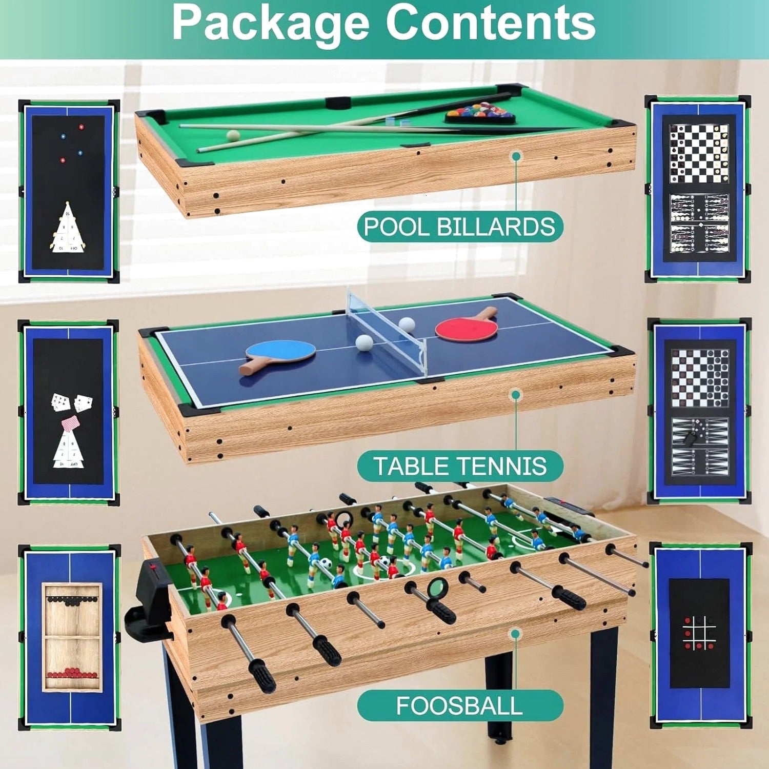 Rioloiuy 12-in-1 Combo Game Table, 48 x 24 x 26.5 inch, Wood-1