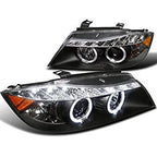Spec-D Tuning BMW E90 3-Series 4Dr LED Dual Halo Black Projector Head Lights - 2LHP-E9005JM-8-TM