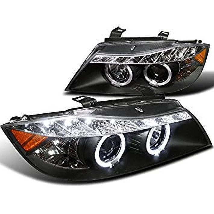 Spec-D Tuning BMW E90 3-Series 4Dr LED Dual Halo Black Projector Head Lights - 2LHP-E9005JM-8-TM