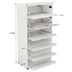 Mirror-Front Shoe Cabinet With Six Flip-Down Drawers And Four Metal Legs