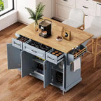 Rubberwood Rolling Kitchen Island Cart, 54.1L x 29.5W x 35.9H, 4 Doors, 3 Drawers