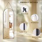 Full Length Wall Mirror, 48 x 16 Inch, Black, Leather Strap