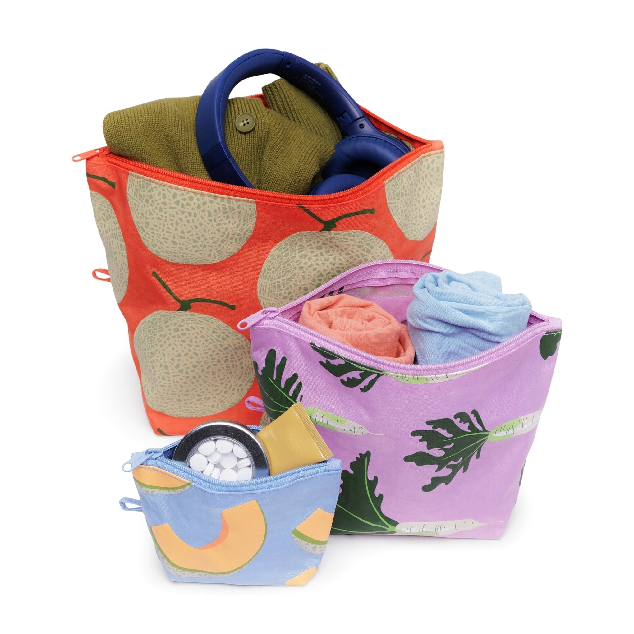 Baggu Recycled Nylon Go Pouches, Set Of 3, Japanese Produce
