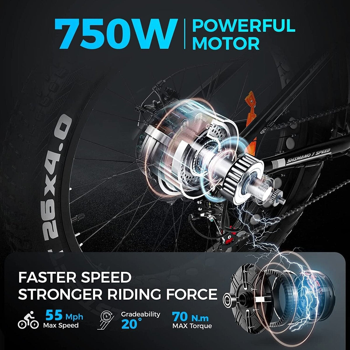 Electric Mountain Bike With 48V/15Ah Lithium Battery - 750W
