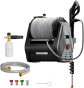 Giraffe Tools Grandfalls Retractable Wall Mount Pressure Washer Plus, 100ft Hose, 2900PSI, 2.2 GPM, Dark Silver - Grandfalls