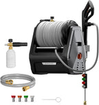 Giraffe Tools Grandfalls Retractable Wall Mount Pressure Washer Plus, 100ft Hose, 2900PSI, 2.2 GPM, Dark Silver - Grandfalls