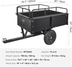 VEVOR Steel ATV Dump Cart, 750 lbs, 15 Cubic Feet - Garden Utility Trailer