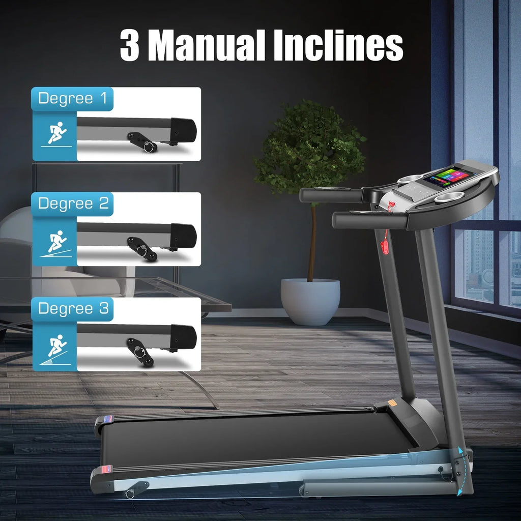 Simpfree Folding Treadmill With 10 Inch HD Touchscreen, 3.25HP, 0.5-9.0 MPH, Black