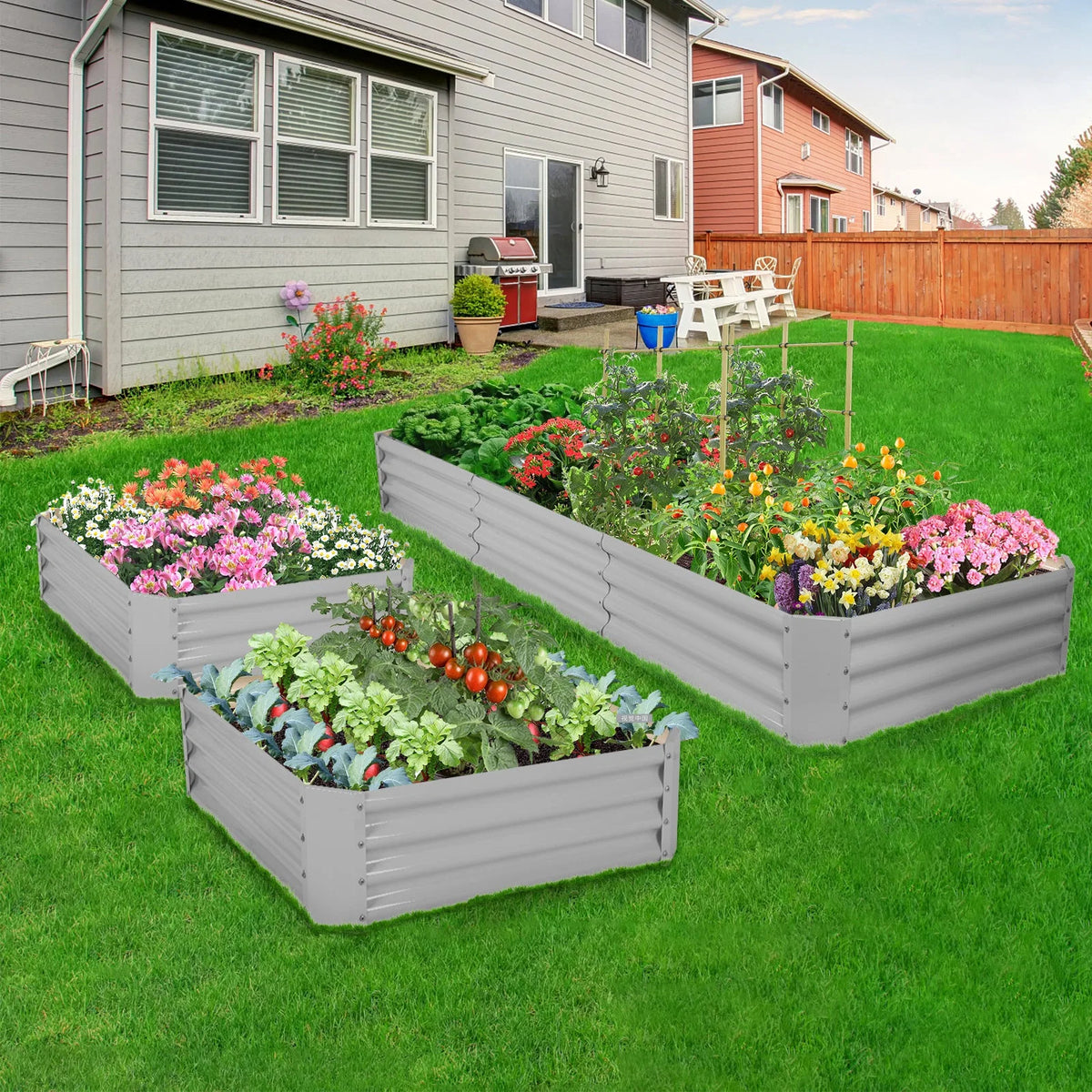 2 Pack Galvanized Raised Garden Bed Planter Boxes, 8x3x1ft, Gray