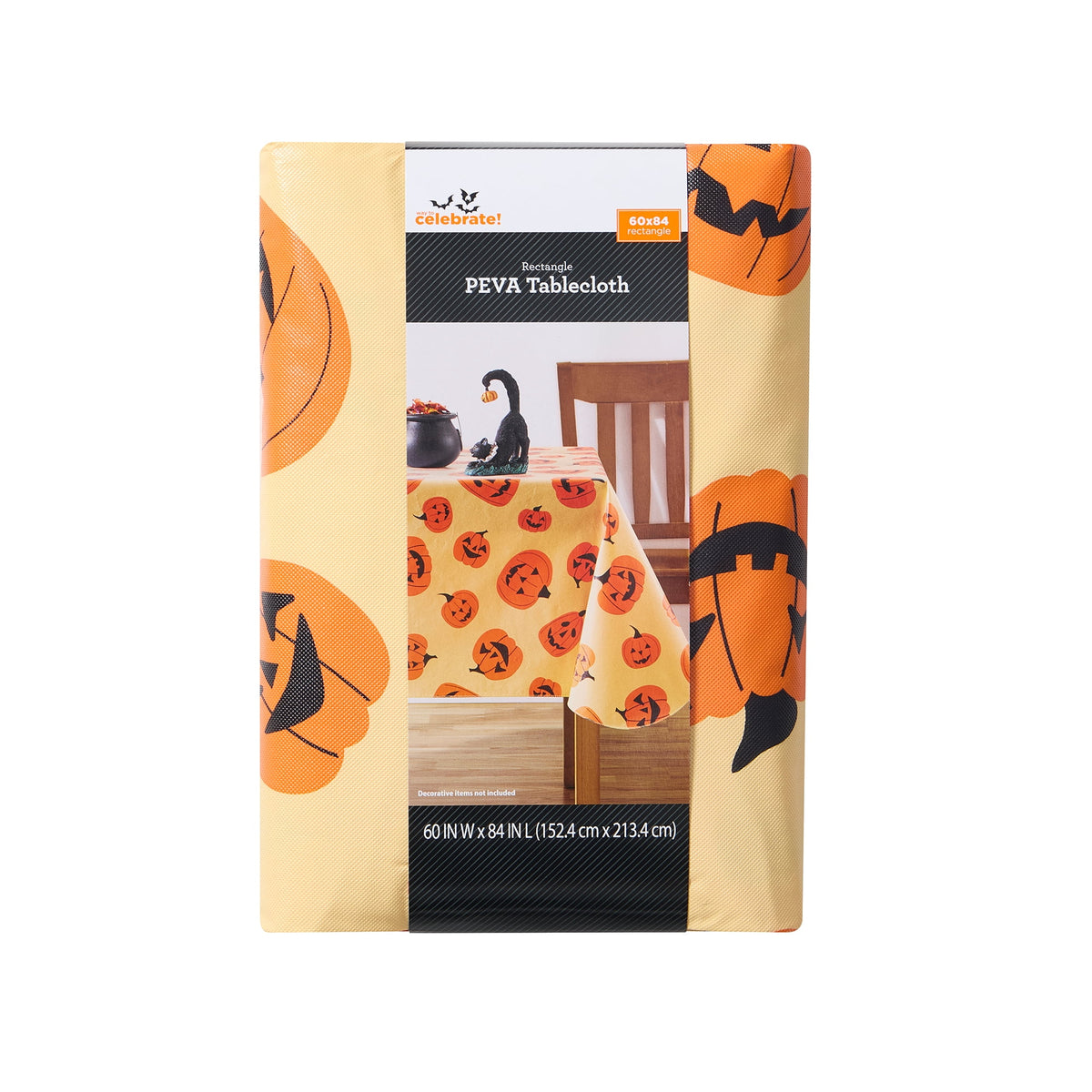 Way To Celebrate Halloween PEVA Tablecloth, Indoor & Outdoor Table 60" x 84" - Pumpkin Toss