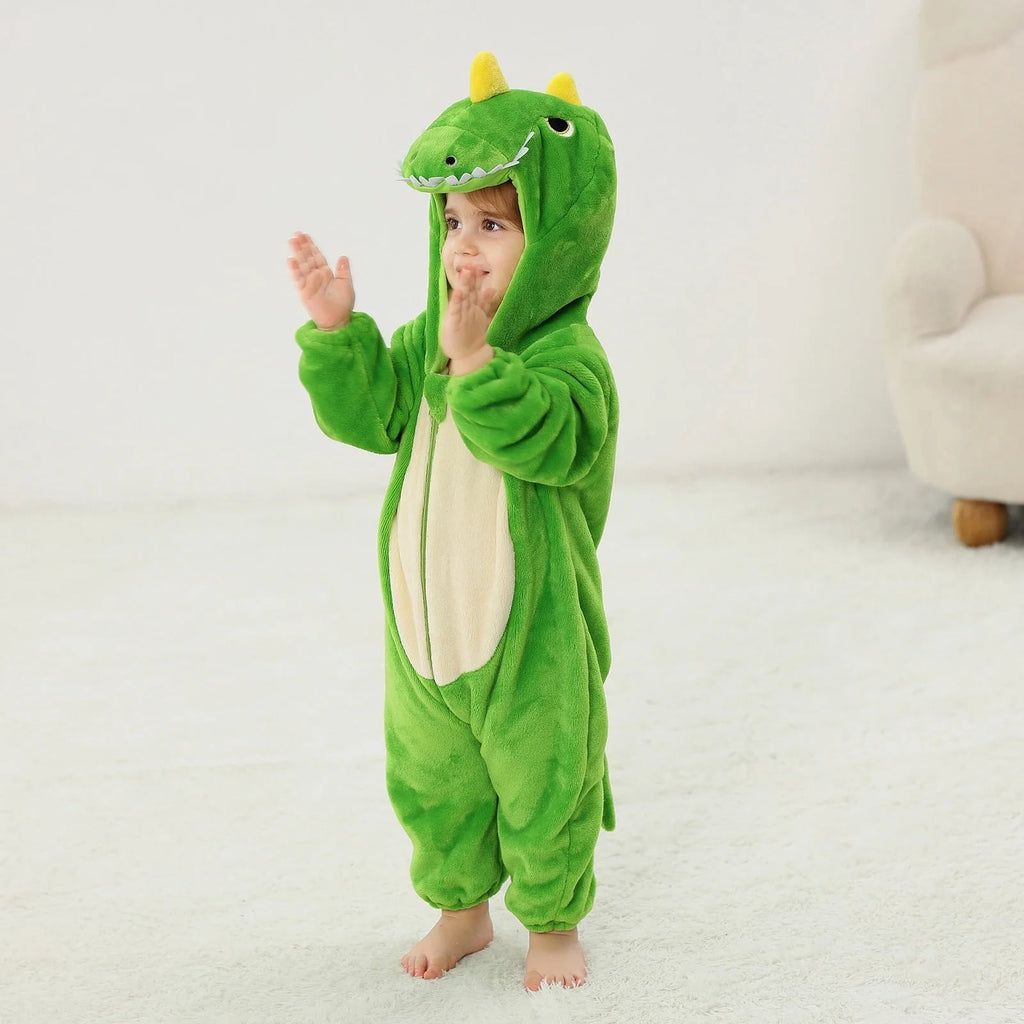 WIBACKER Infant Toddler Dinosaur Animal Fancy Dress Costume Baby Winter Flannel Hooded Romper Christmas Halloween Cosplay Jumpsuit