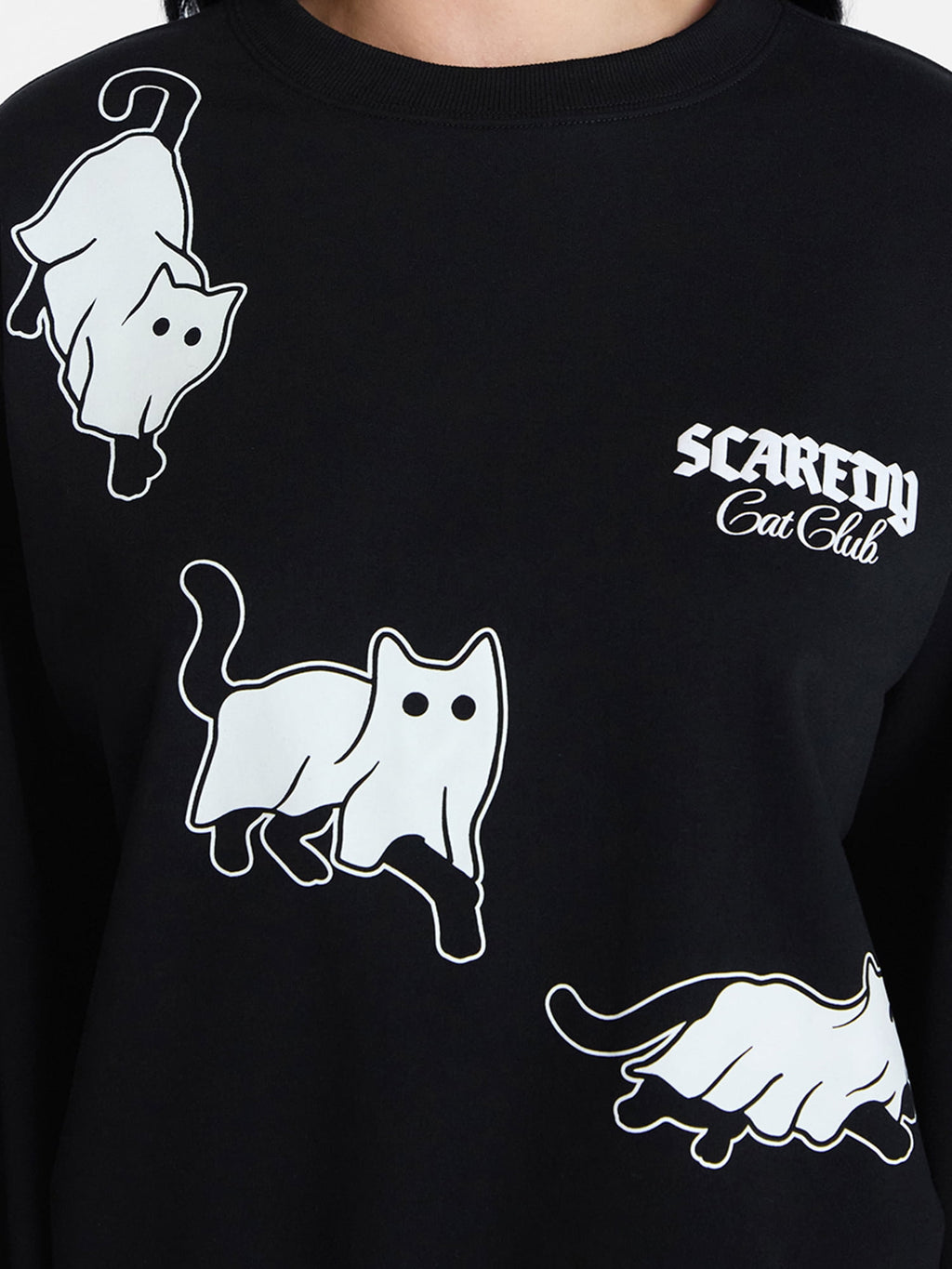 Scaredy Cat Club Women's Halloween Graphic Crew Pullover Sweatshirt
