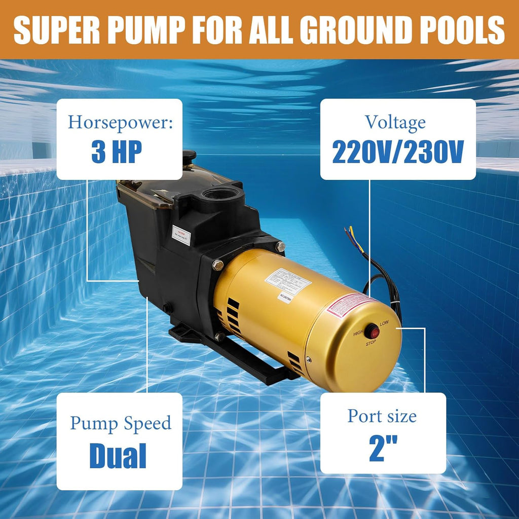 FLIBEN 2-Speed In-Ground Pool Pump, 3.0 HP, 220V/230V, 50Hz/60Hz