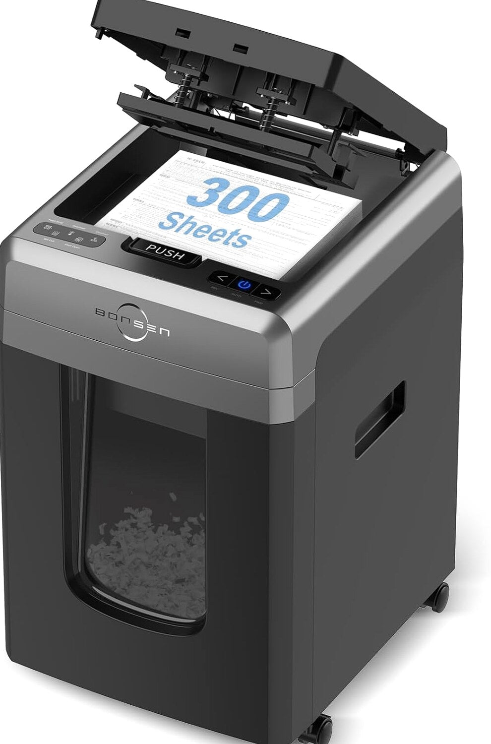 BONSEN Auto Feed Micro-Cut Paper Shredder, 300-Sheet, 60 Min, P-4, 8.1 Gallons, Black