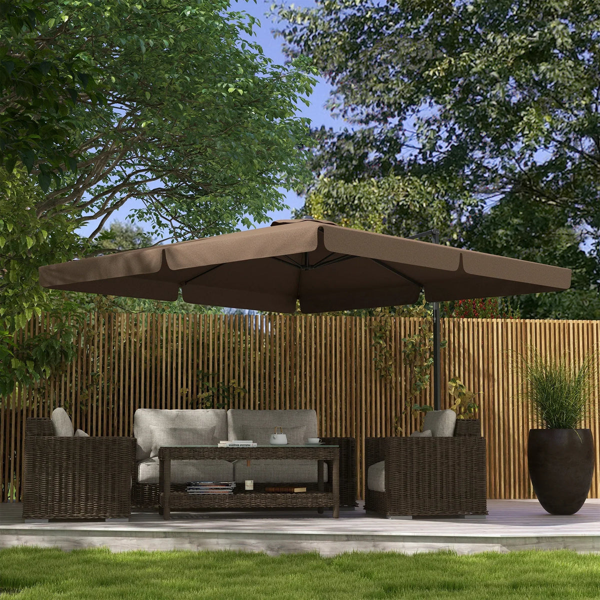 Royard Oaktree 10ft Cantilever Patio Umbrella With Tilt, Crank, Cross Base, Aluminum Pole And Air Vent - Tan