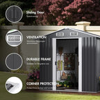Garden Storage Shed 131x195x186cm Galvanized Steel Black