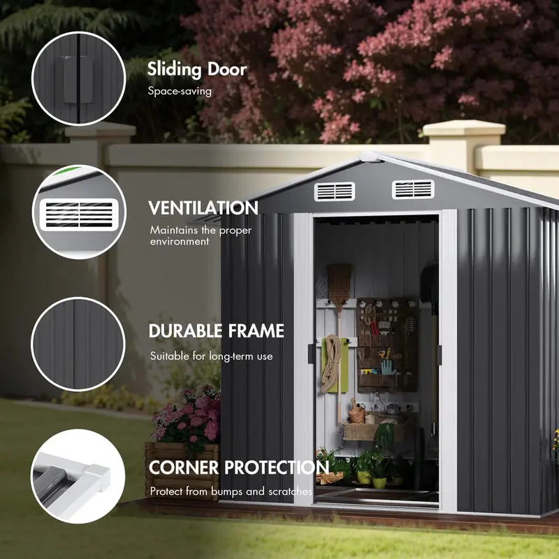 Garden Storage Shed 131x195x186cm Galvanized Steel Black
