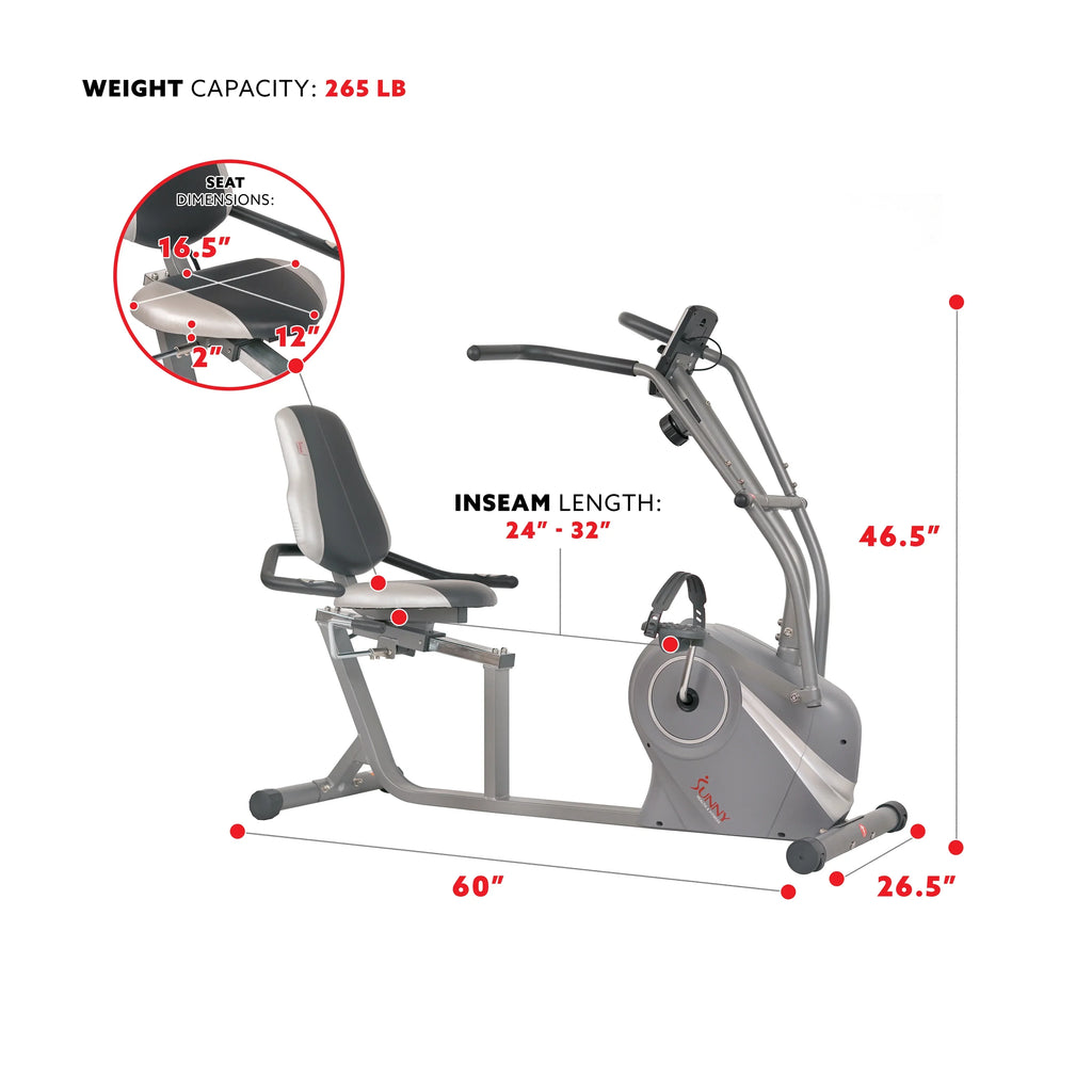 Sunny Health & Fitness Magnetic Recumbent Cross Trainer Bike With Arm Exercisers - SF-RB4936