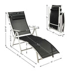 7 Position Folding Outdoor Chaise Lounge Chair With Cushion And Pillow