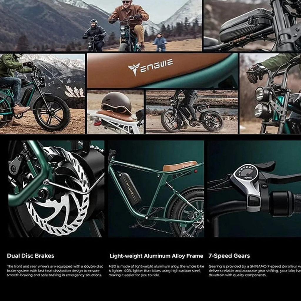 ENGWE Adult Electric Bike, Retro Style, 1000W, 28 Mph, 94 Miles, 20 x 4.0 Inch Fat Tires, Full Suspension - M20