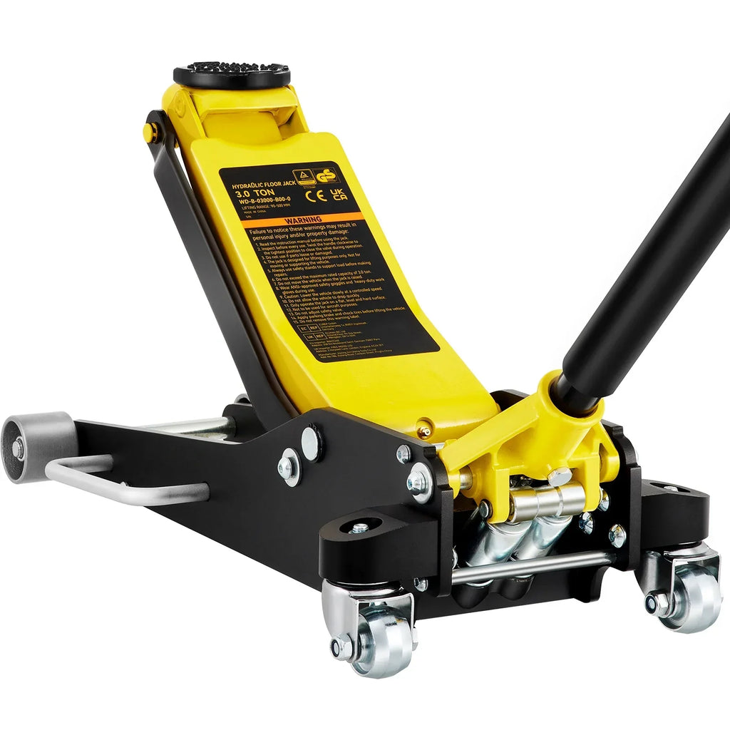 SKYSHALO Low Profile Hydraulic Racing Floor Jack 3 Ton (6600 lbs), Yellow And Black - 3-6/11 in To 19-11/16 in Lift Range