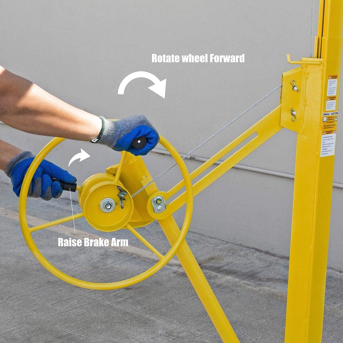 Stark USA Drywall Lift 11' Yellow Rolling Sheetrock Panel Hoist Jack - 65044
