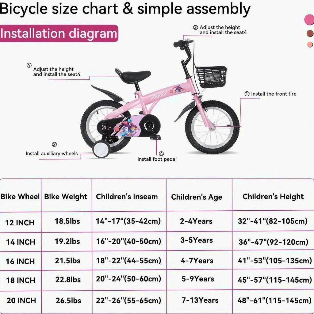 Baprem Girls' Bicycle, 18 Inch, Pink - Single Speed