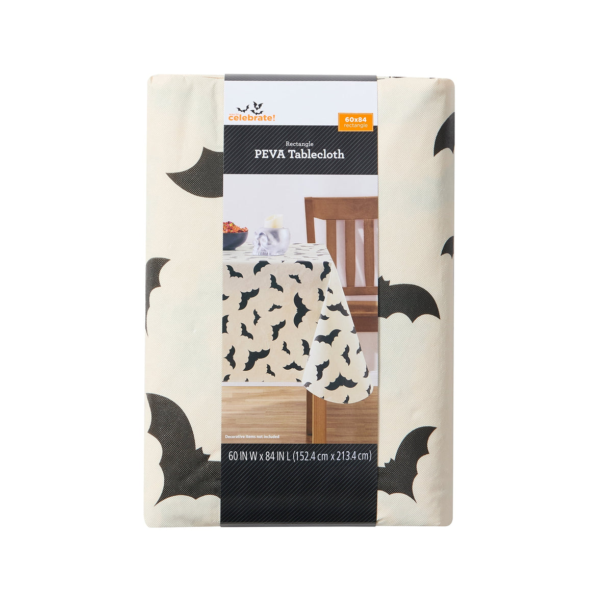 Way To Celebrate Halloween PEVA Tablecloth Indoor & Outdoor Table 60" x 84" - Bat Toss
