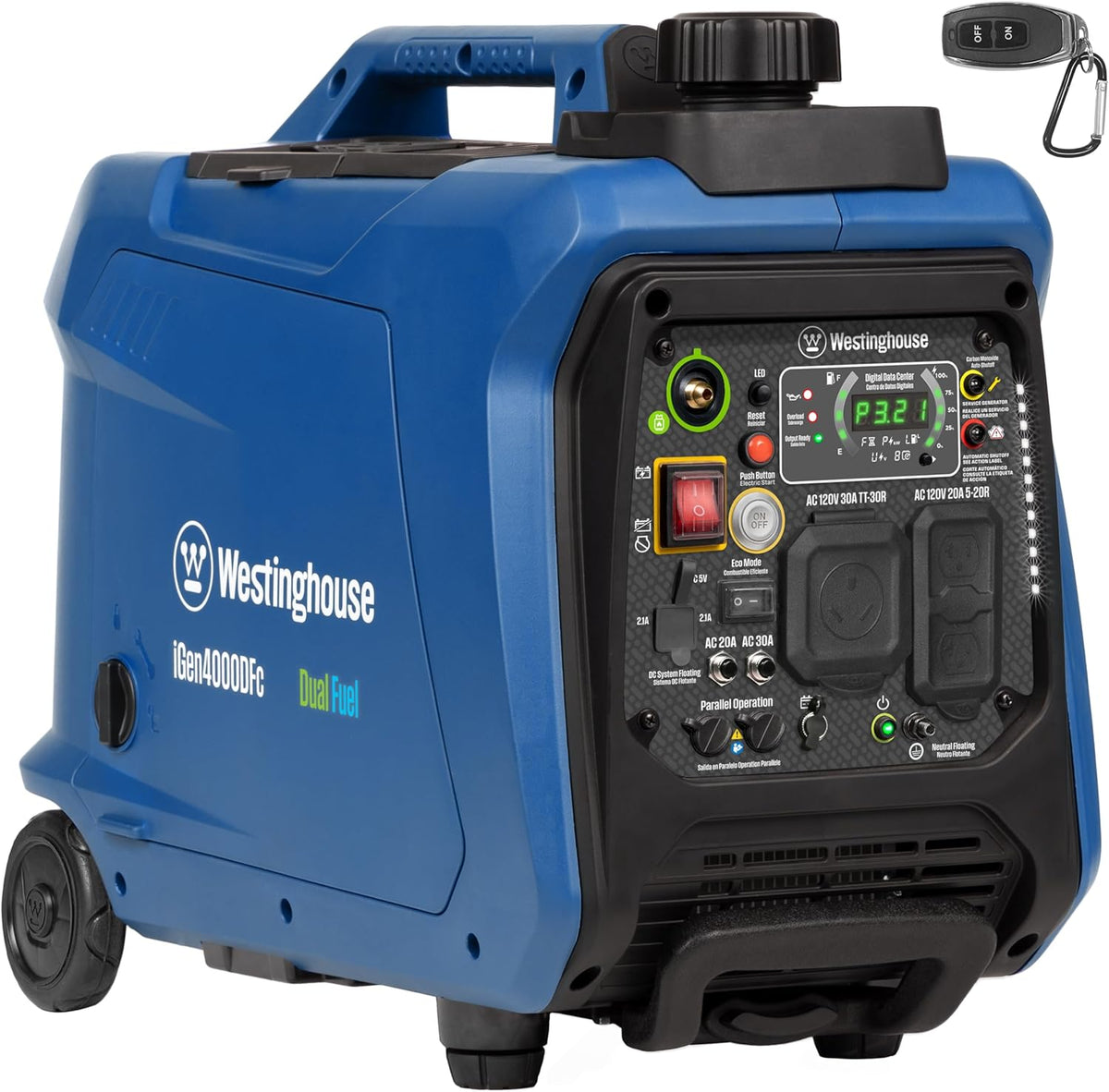 Westinghouse Dual Fuel Portable Inverter Generator, 4000 Peak Watt, Remote Electric Start