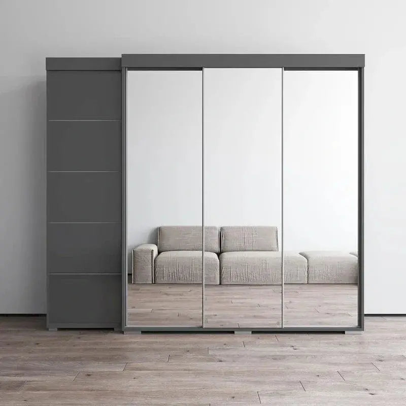 Tri-Fold Full-Mirror Wardrobe Storage Cabinet, 81.1in x 94.1in x 26in
