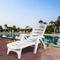 Rolling Folding Plastic Pool Lounge Chair With Armrests, 5 Position - Patio Deck Beach Chair