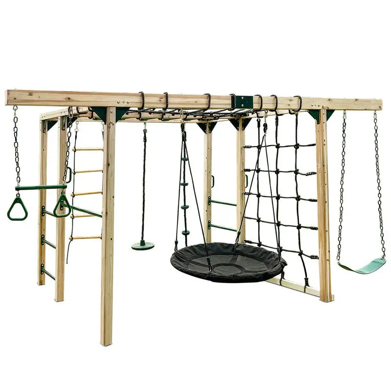Orangutan-Themed Timber Climbing Cube Jungle Gym Playset With Swings
