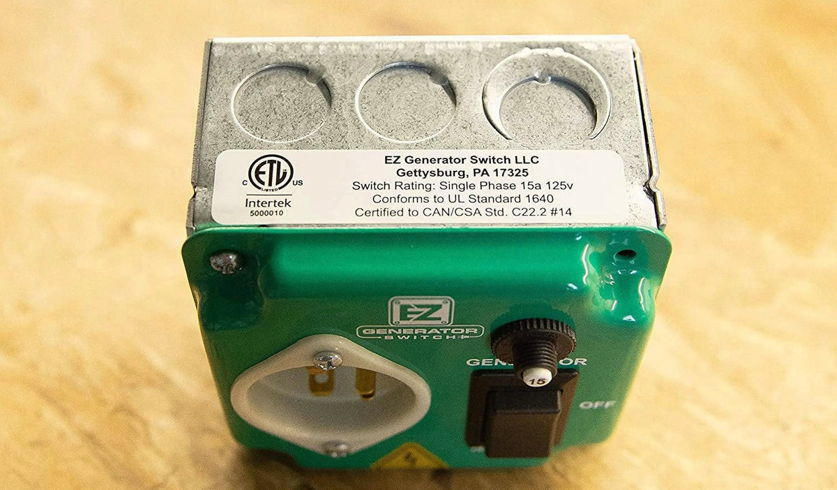 EZ Generator Switch 15A 125V Green Manual Transfer Electrical Switch