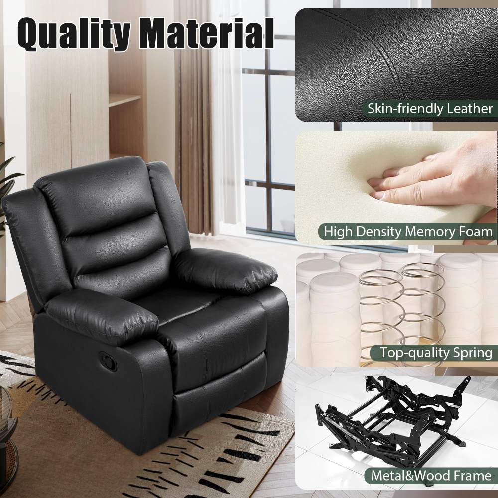 TrumanPick Manual Leather Rocker Recliner Chair, Black