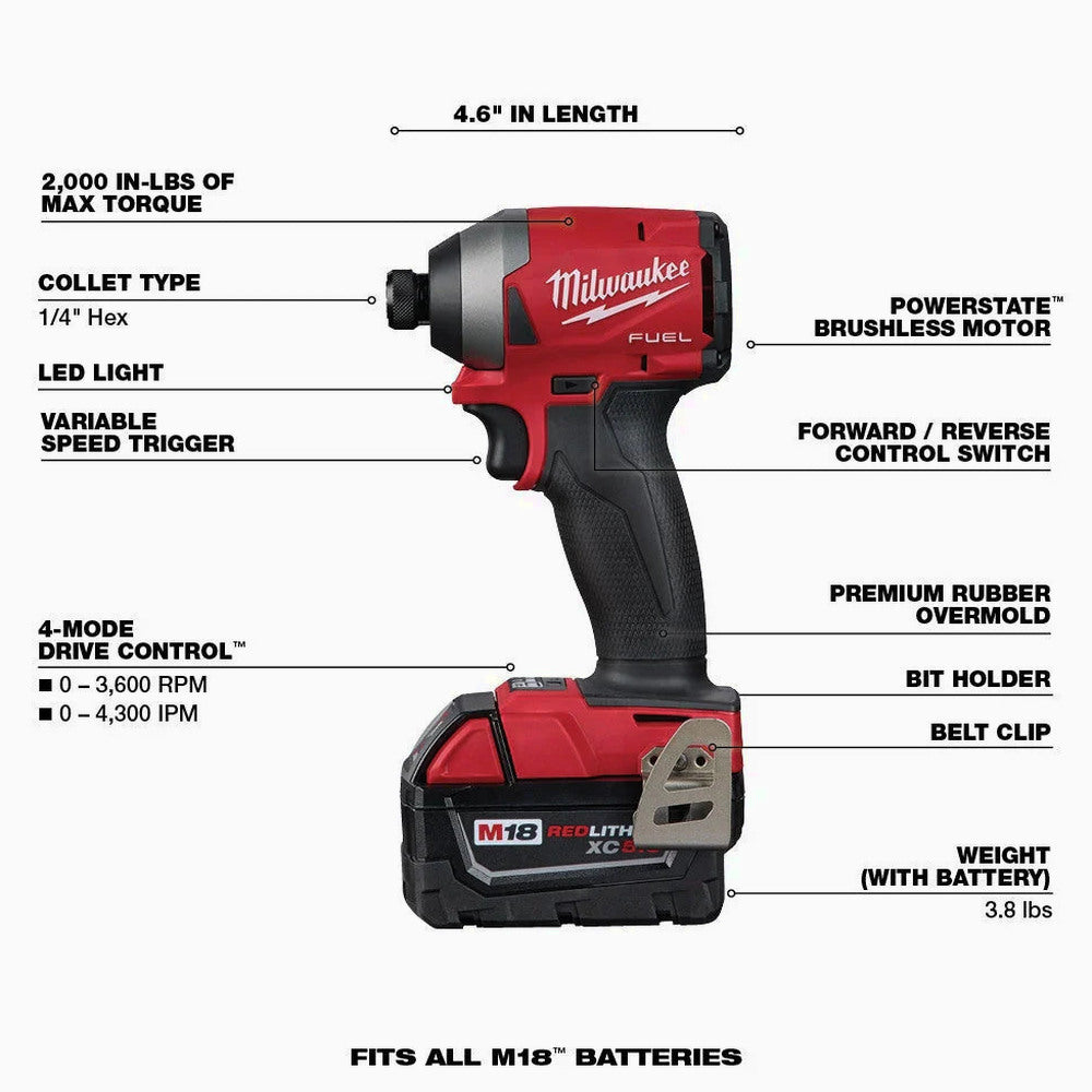 Milwaukee M18 FUEL Lithium-Ion Brushless Cordless 7 Tool Combo Kit 5.0 Ah 18V - 2998-27