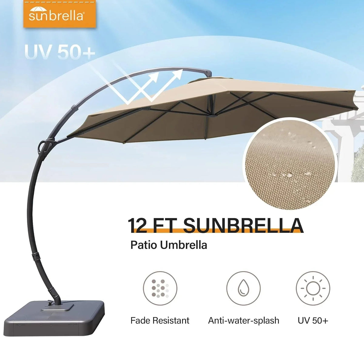 LAUSAINT HOME 11 FT Beige Curvy Cantilever Patio Umbrella With Base