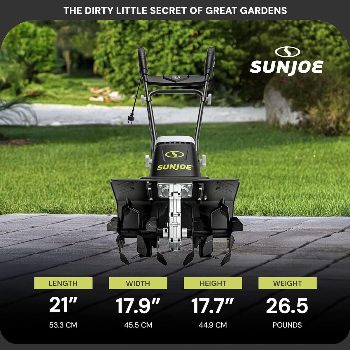 Sun Joe Corded Electric Garden Tiller And Cultivator With Steel Tines, 16 Inch, 13.5-Amp - TJ604E
