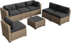 Aoxun 7-Piece Outdoor Wicker Patio Conversation Set With Thick Cushions