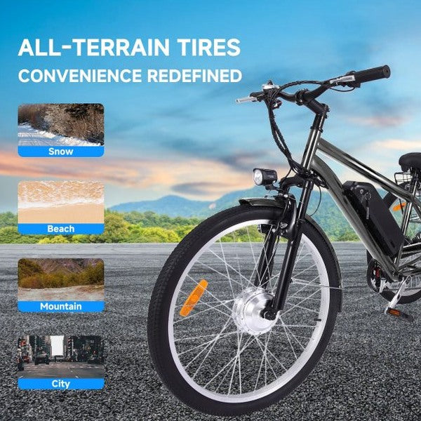 26 Inch Adult 3 Wheel Electric Tricycle With Basket, Fat Tires, 7 Speeds, 350W Motor, 36V 10Ah Battery - BICYCLE