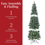 Best Choice Products 6ft Pre-Lit Partially Flocked Pencil Christmas Tree With 250 Lights And Pine Cones