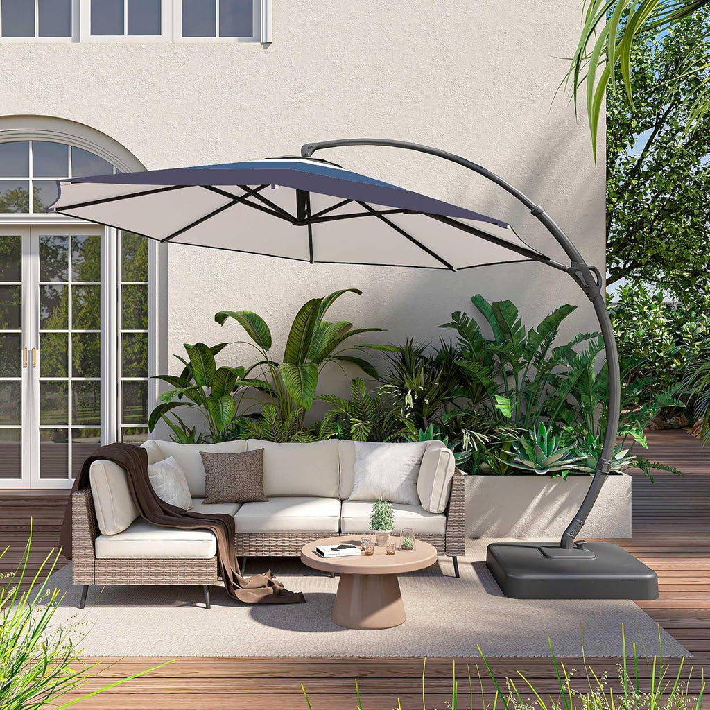LAUSAINT HOME 11 FT Beige Curvy Cantilever Patio Umbrella With Base