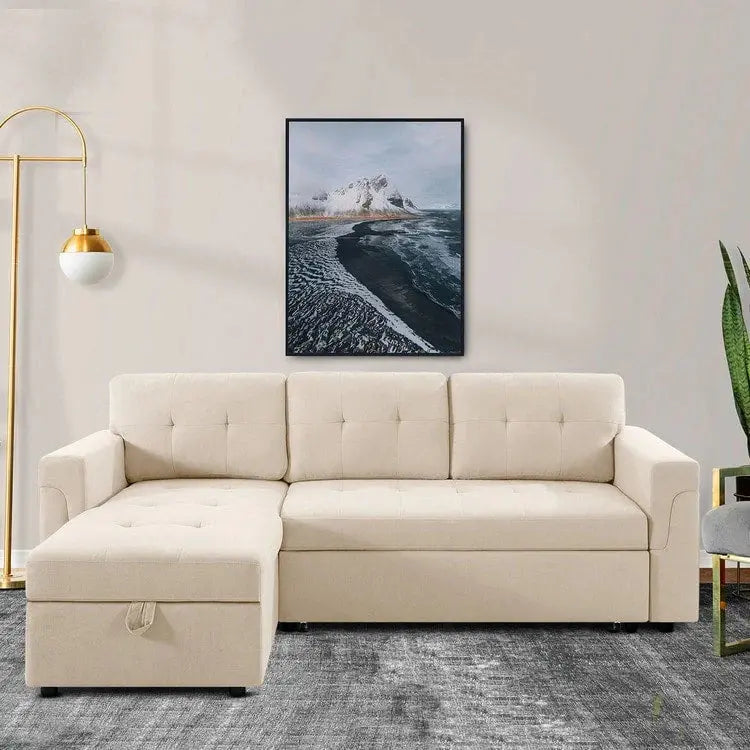 Reversible L-Shaped Sectional Sleeper Sofa With Storage Chaise And Pull-Out Bed