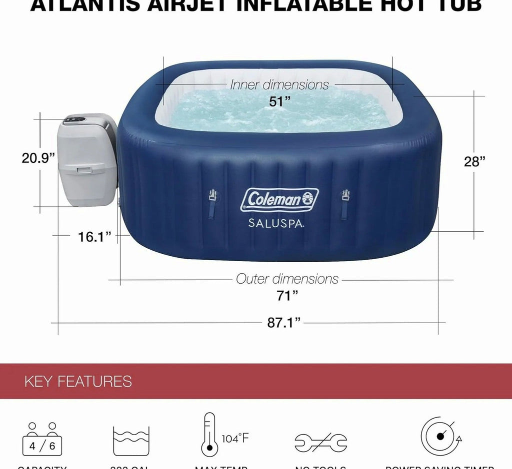 Coleman 4 To 6 Person Square Inflatable Hot Tub With 114 AirJets, Gray - 15442