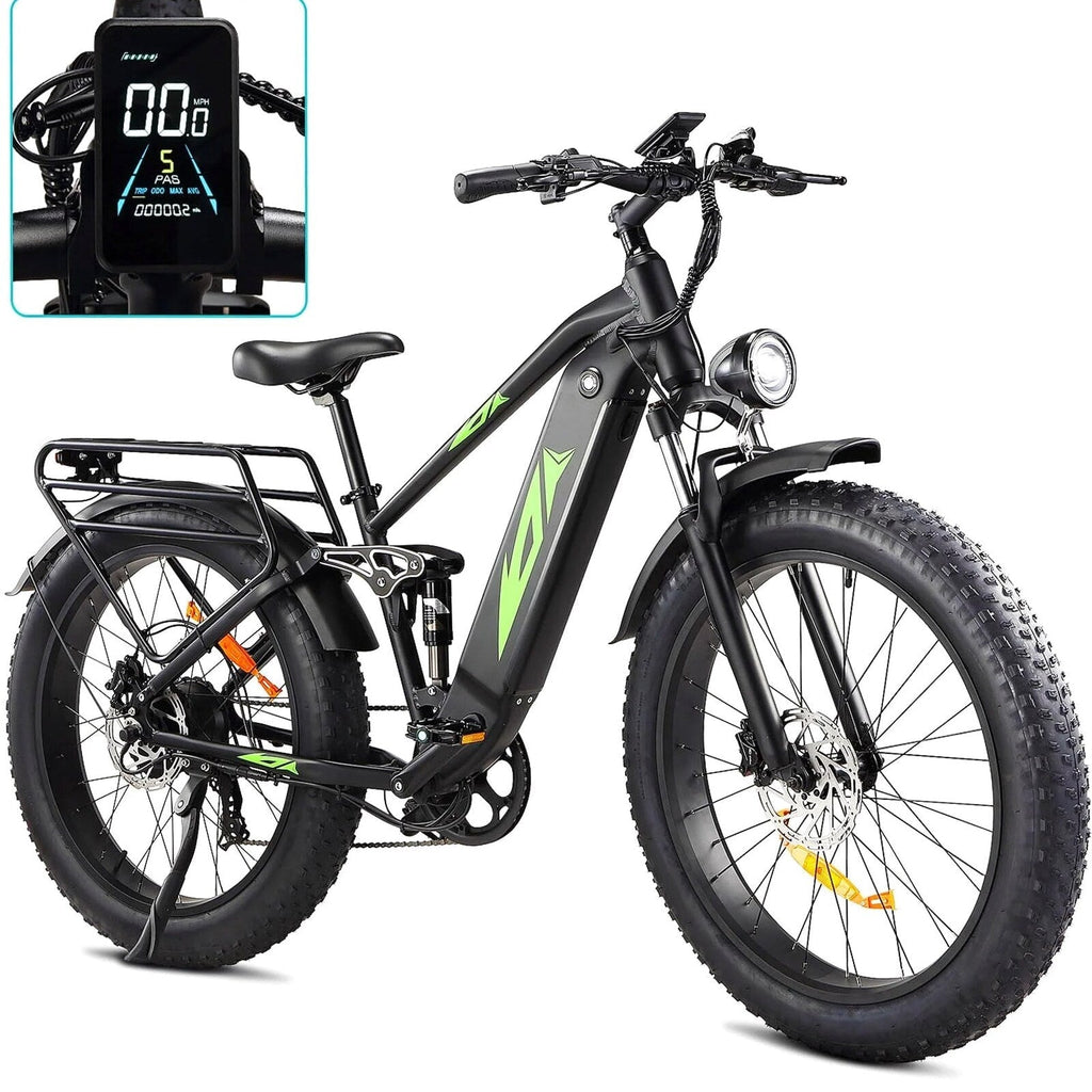 Adult Electric Bike 1000W 48V 17.5AH, 26 Fat Tire, Full Suspension, 7 Speed, 60 Miles Range - UL Certified