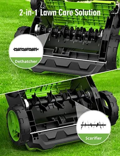 SWIPESMITH 13-Inch 12 Amp Electric Dethatcher Scarifier With Foldable Handle - 2-in-1