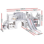 Keezi 4-In-1 Outdoor Play Set With Slide, Swing, Basketball Hoop And Football Ring - Grey And White, 246CM x 147CM x 106.5CM