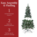 Best Choice Products 6ft Pre-Lit Partially Flocked Pencil Christmas Tree With 250 Lights And Pine Cones