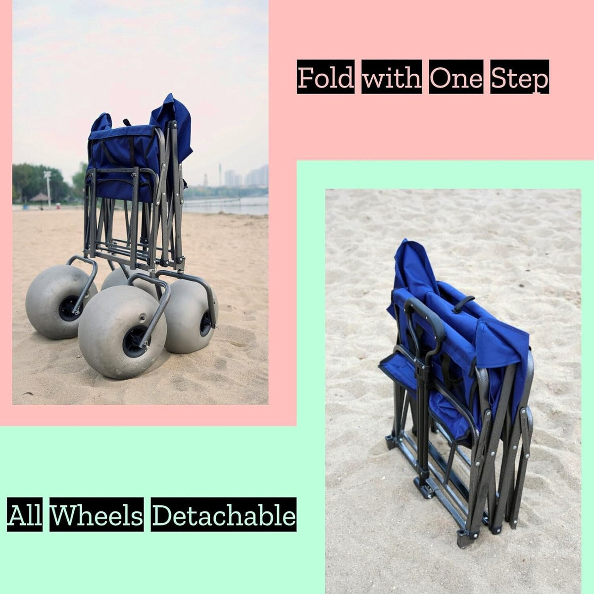CRESTWALKER Beach Cart With 13in Balloon Wheels, Chair Racks And Pump - Beach Wagon